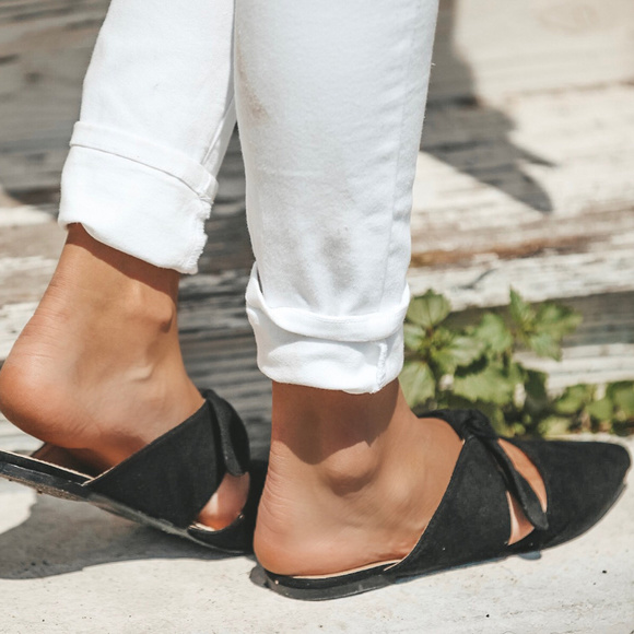 Black Suede Bow Slide Flats - Picture 4 of 4